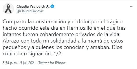 Tuit de Claudia Pavlovich
