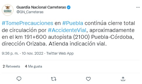 Elementos de Guardia Nacional llegan a choque de Autopista Orizaba-Puebla