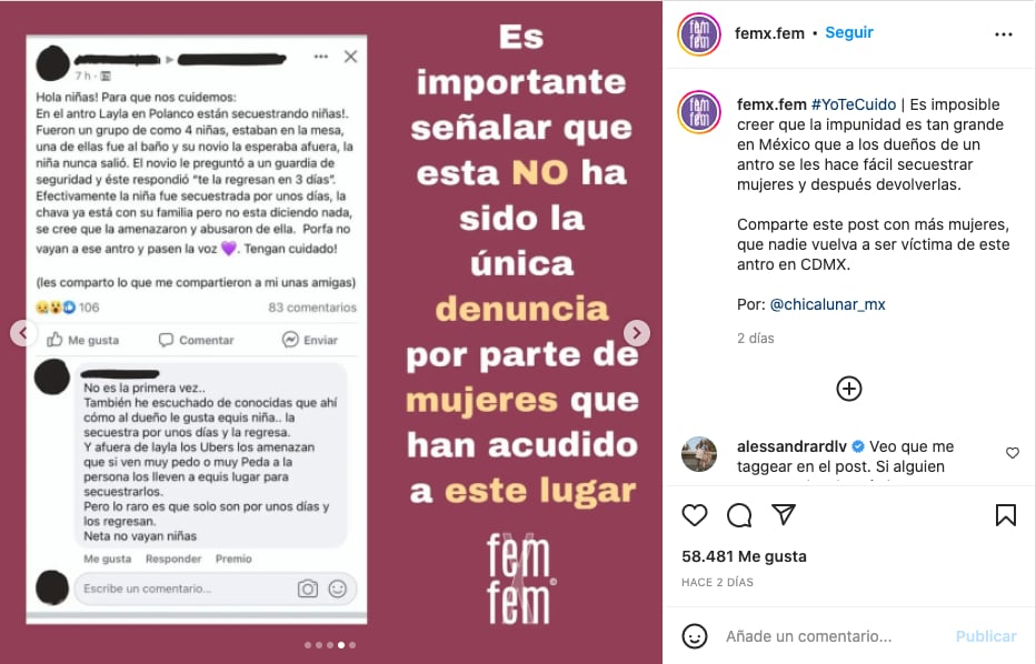 Reportes de secuestro de mujeres en antro Layla Masaryk