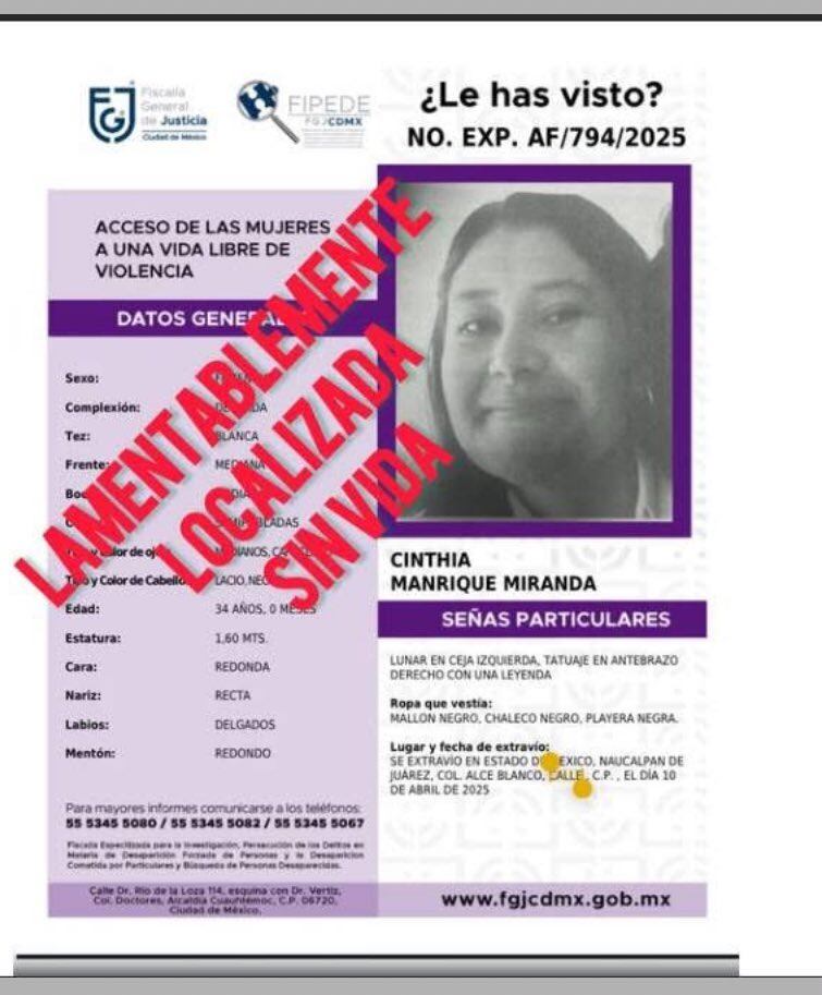 Lamentan muerte de Cinthia Manrique, estudiante de posgrado de la UNAM, señalan posible feminicidio