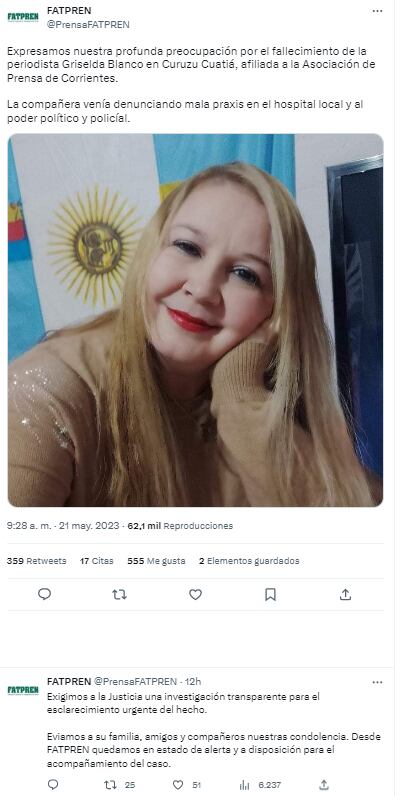 FATPREN exige justicia por muerte de la periodista Griselda Blanco