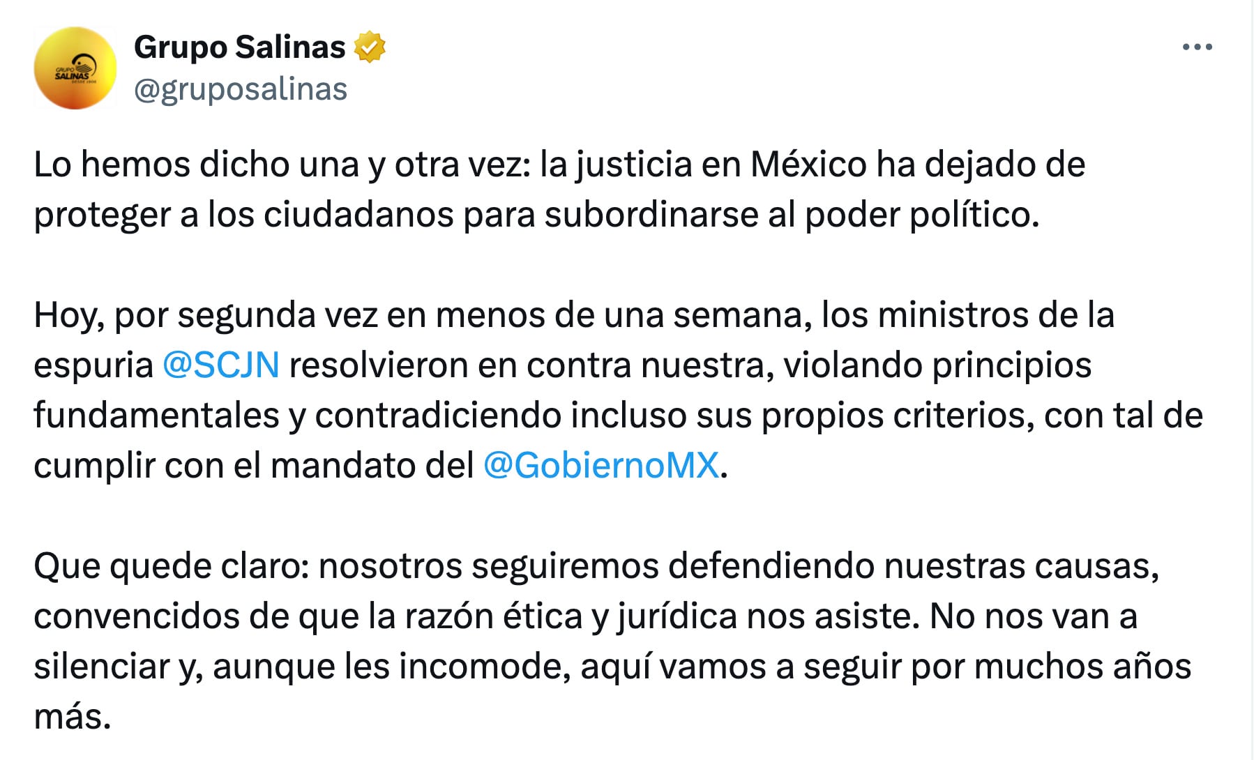 Grupo Salinas responde a fallo de la SCJN