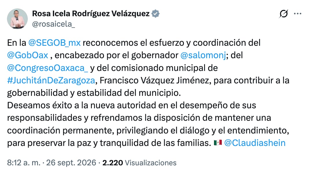 Segob respalda a Salomón Jara por designación de comisionado en Juchitán
