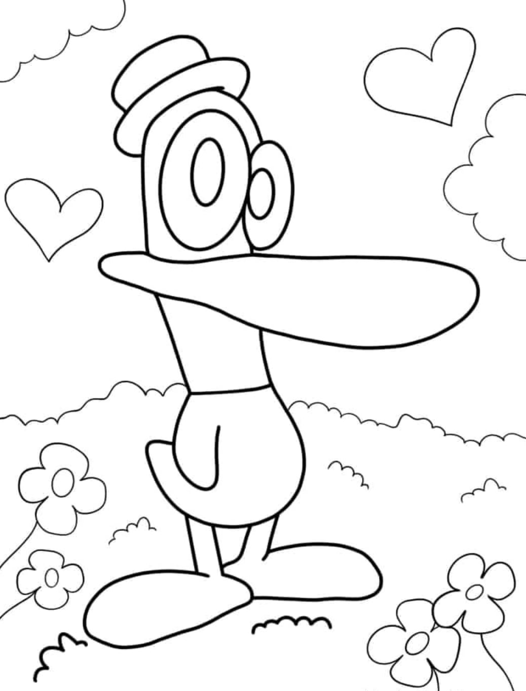 Pato de Pocoyo en el parque en primavera