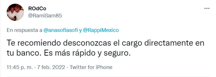 Tuit de queja ante Rappi