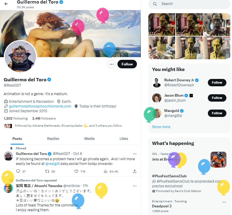 Perfil de Twitter de Guillermo del Toro
