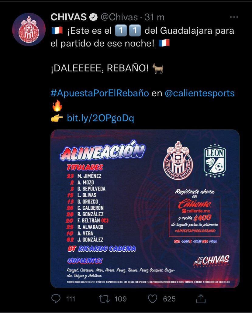 Alineación ante el Club León.