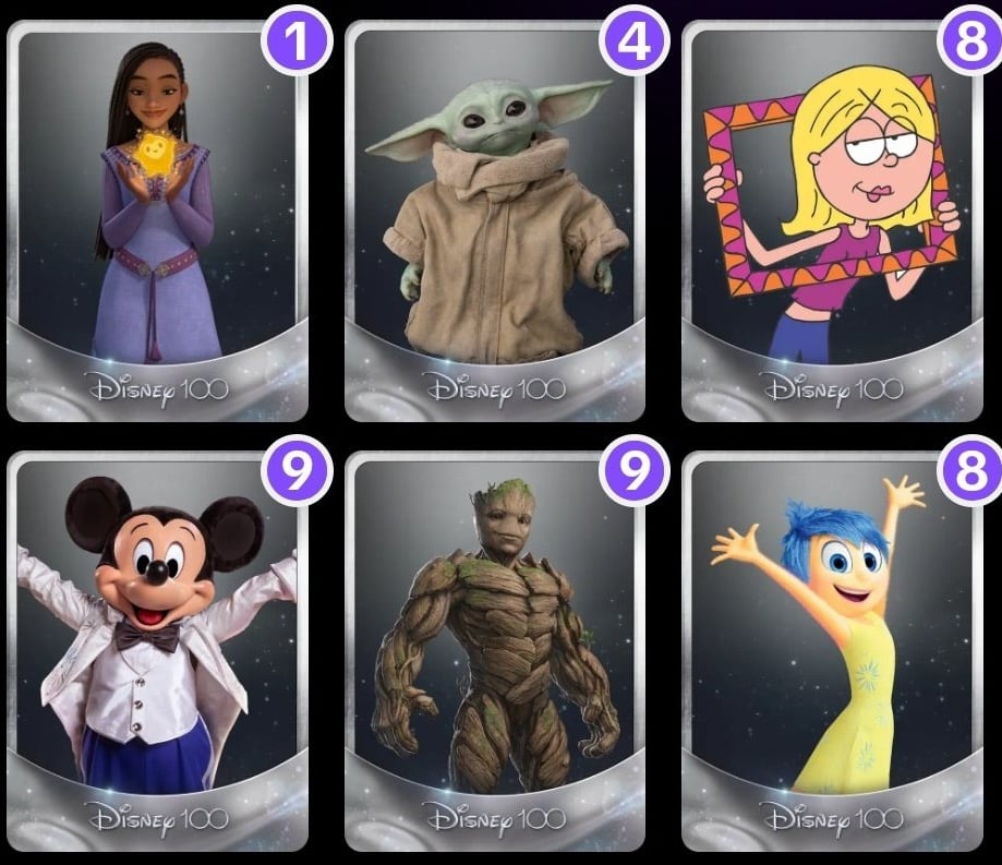 Asha y otros 5 personajes en las cartas Disney 100 de TikTok del 30 octubre al 6 de noviembre