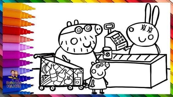 Dibujos de Peppa Pig de compras para colorear