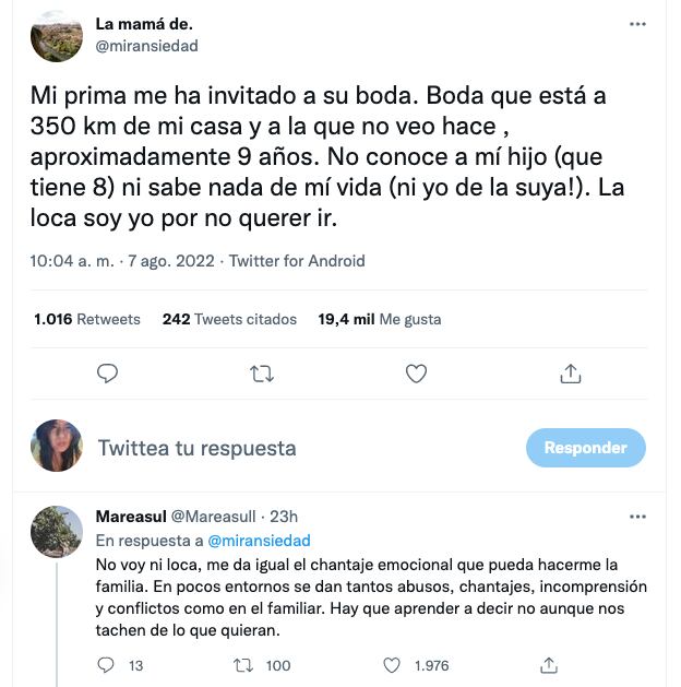 Dice que la invitación a la boda de su prima es chantaje emocional