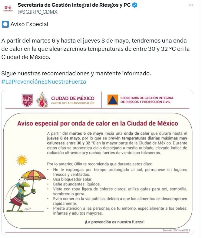 Ola de calor en CDMX del 6 al 8 de mayo 2025: Así puedes protegerte