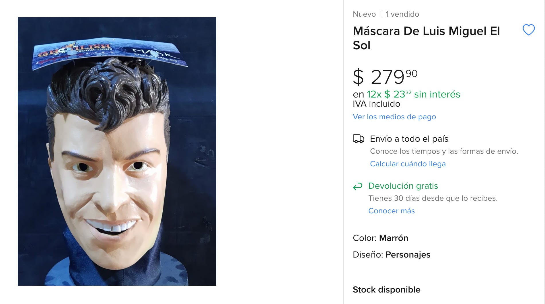 Máscara de látex de Luis Miguel