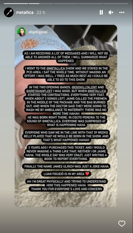 Da a luz en el concierto de Metallica