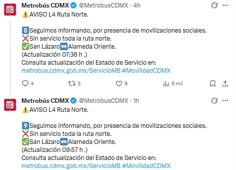 Línea 4 del Metrobús está bloqueada por manifestación de la CNTE.