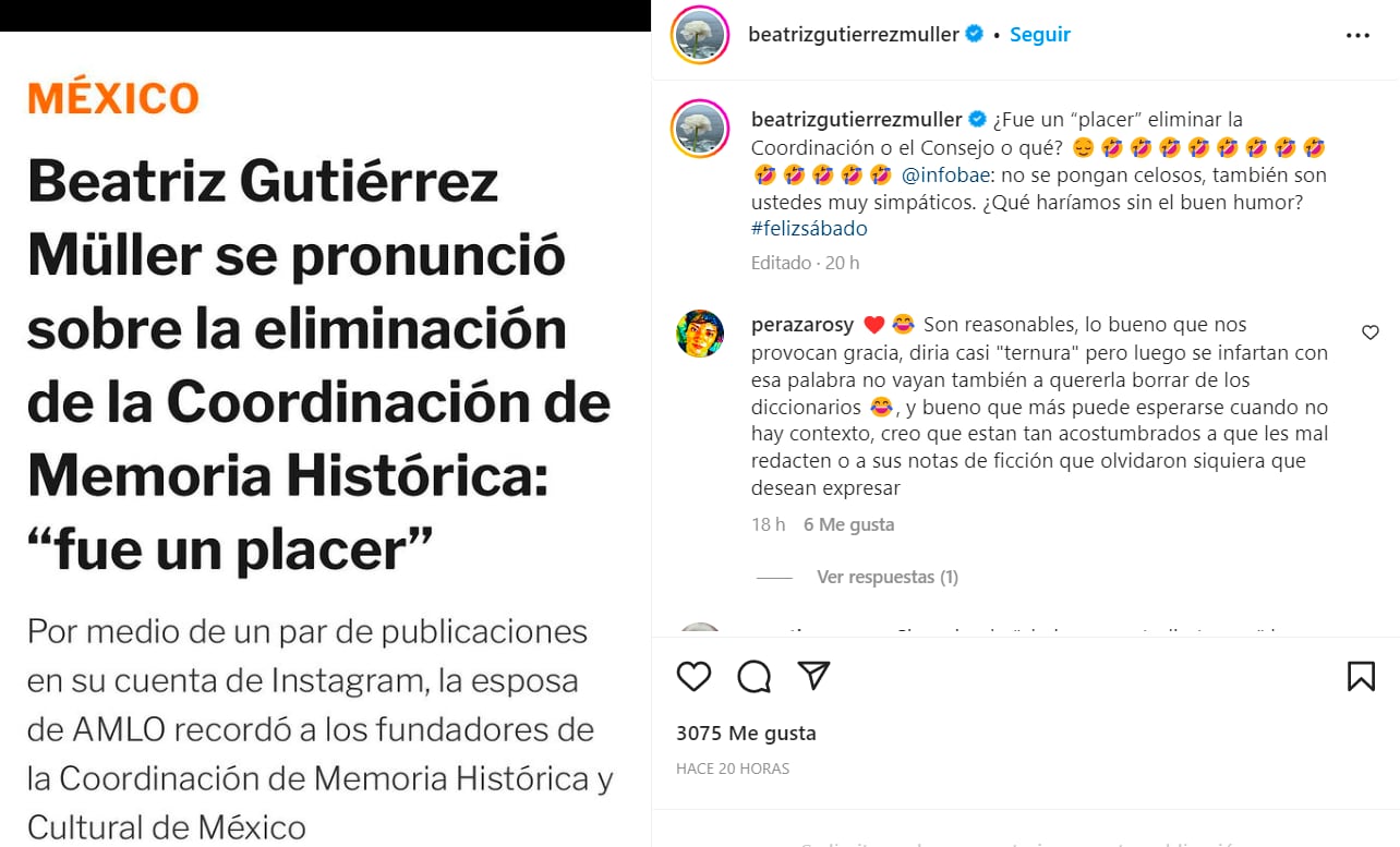 Beatriz Gutiérrez se burla de medios porque AMLO la “dejó sin chamba”
