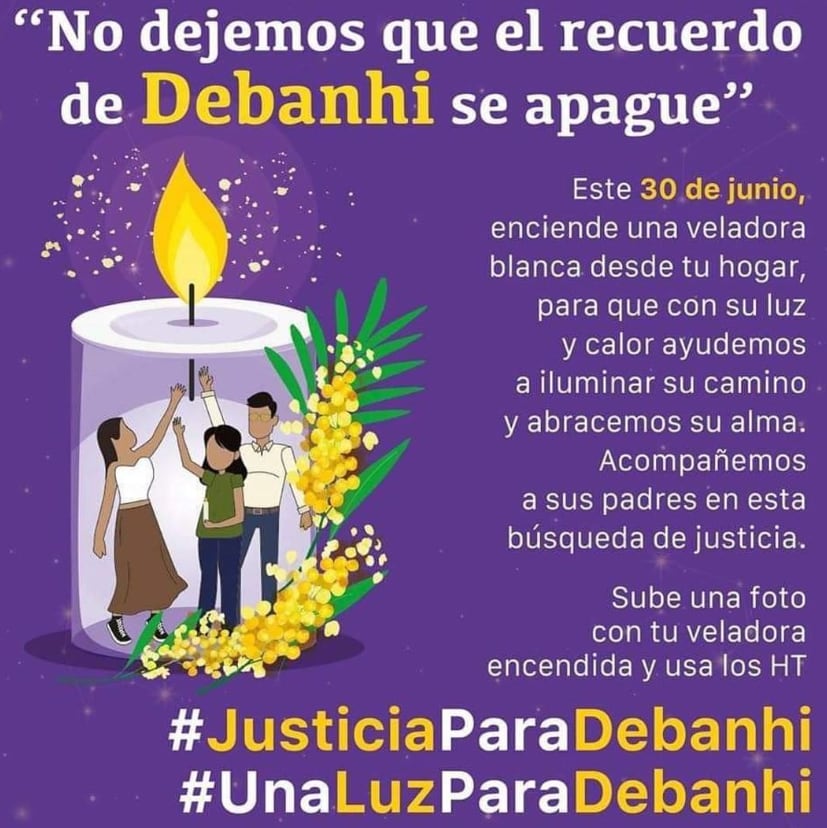 Invitación a vigilia virtual por Debanhi