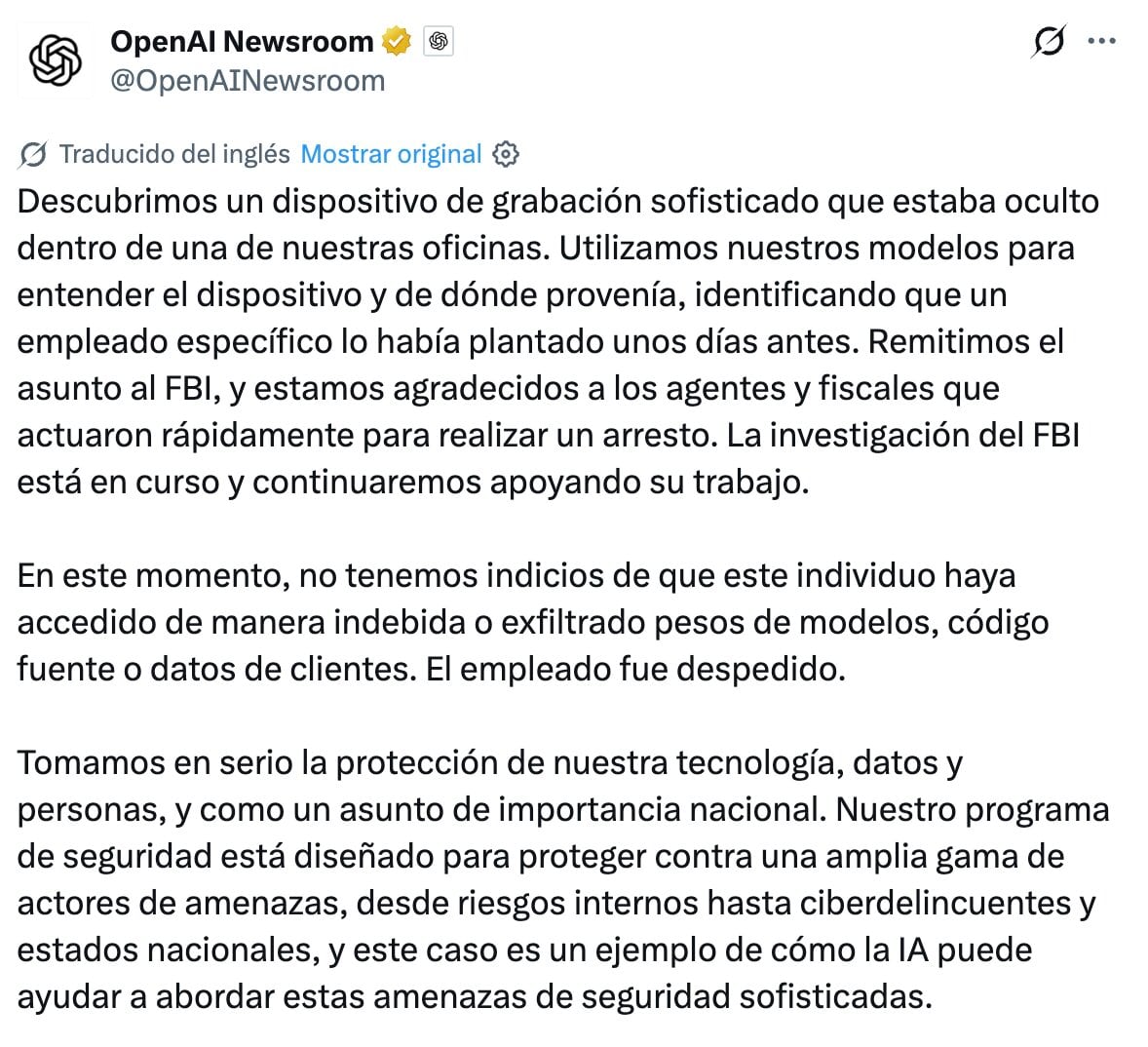 Espionaje a OpenAI
