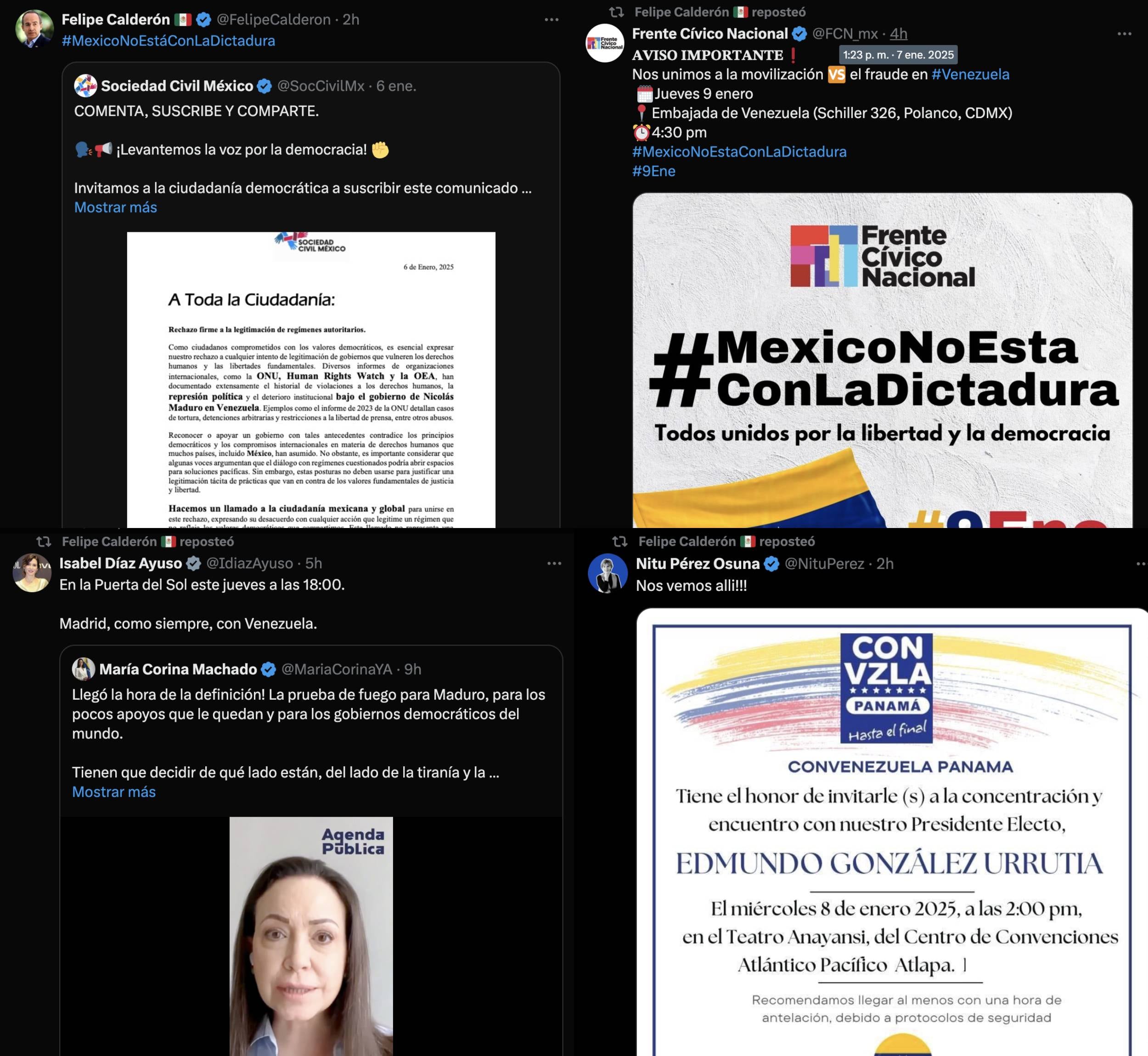 Felipe Calderón retuiteó convocatorias para protestar contra Nicolás Maduro