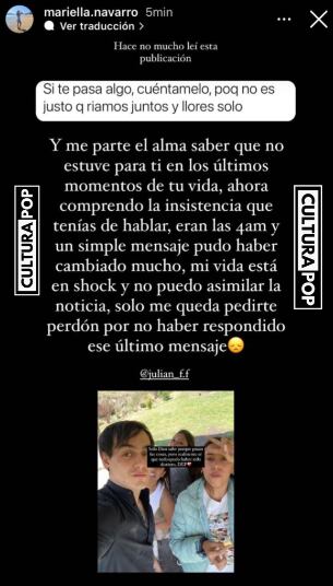 Historia de Instagram de Mariella Navarro después de la muerte de Julián Figueroa
