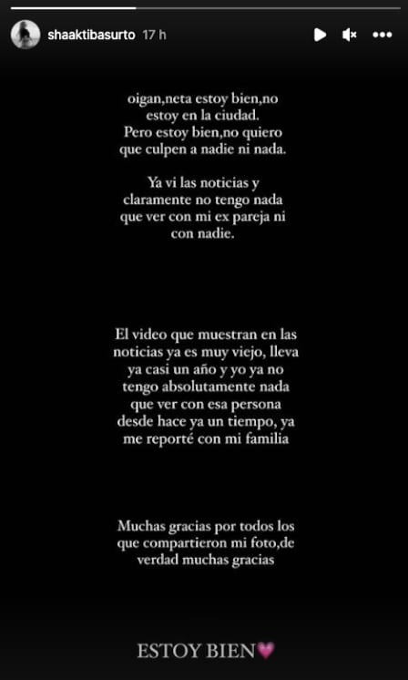 Shakti Basurto desmiente que el video de su agresión sea reciente y asegura que está bien
