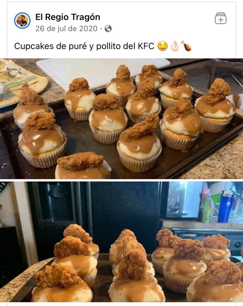 Cupcakes con puré y pollo KFC.
