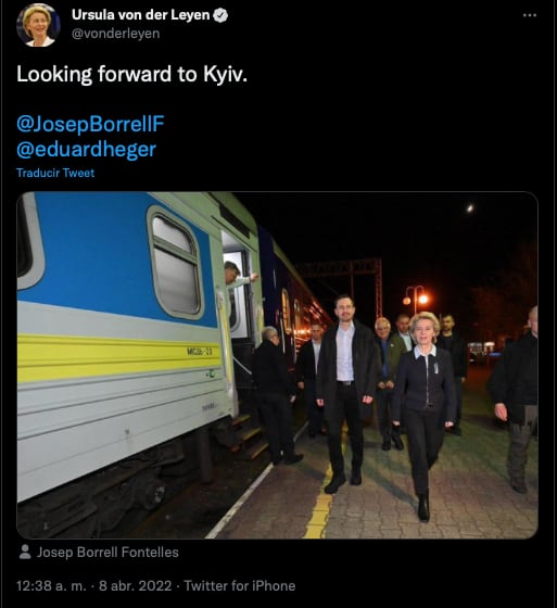 Ursula von der Leyen se dirige este viernes a Kiev, capital de Ucrania para mostrar su apoyo a la nación/Twitter @vonderleyen
