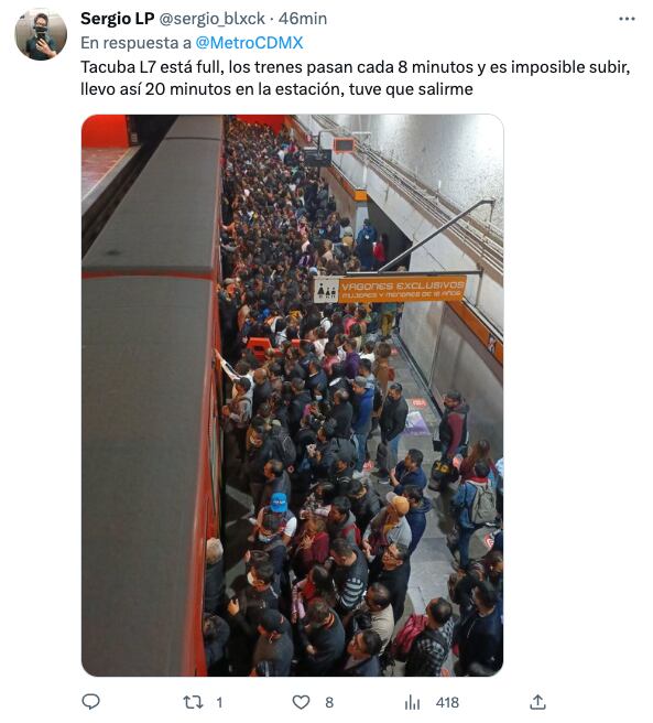 Retrasos en la Línea 7 del Metro CDMX hoy 22 de febrero