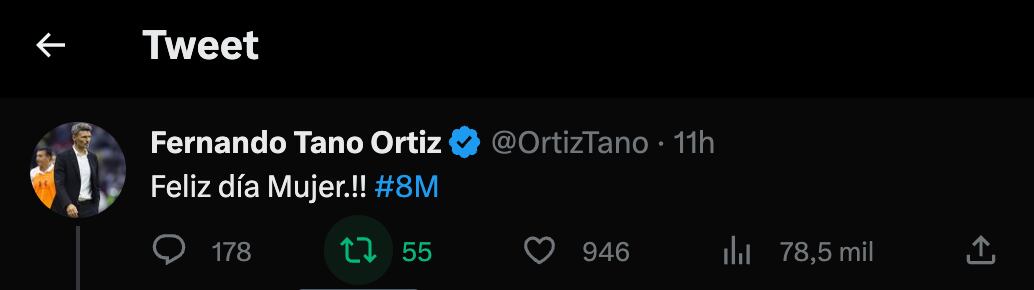 Fernando Ortíz mandó felicitación por el Día de la Mujer.