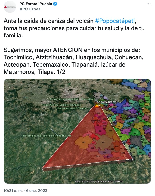 Volcán Popocatépetl registra espectacular explosión hoy 6 de enero
