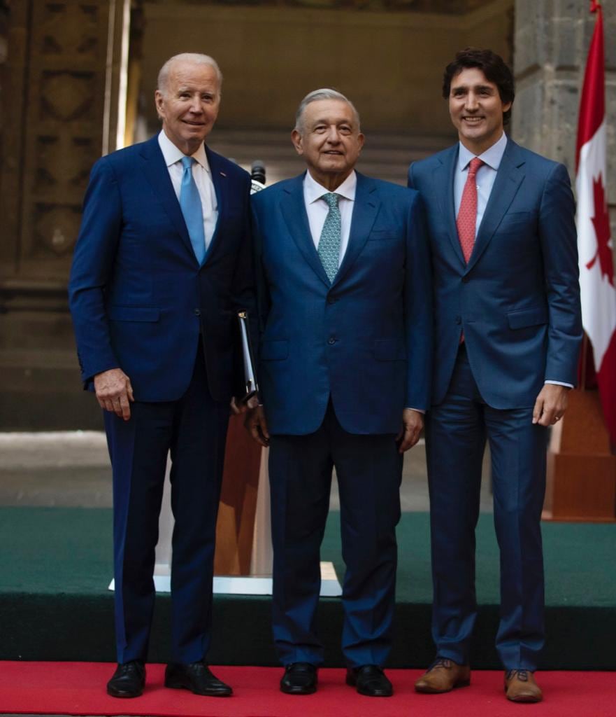 Los presidentes Joe Biden y AMLO, y el primer ministro Justin Trudeau