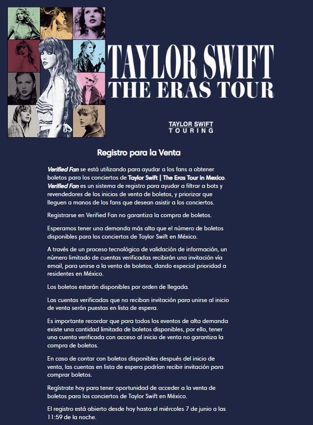 Taylor Swift viene a México con The Eras Tour 2023 y hay que registrarse en Ticketmaster Verified Fan