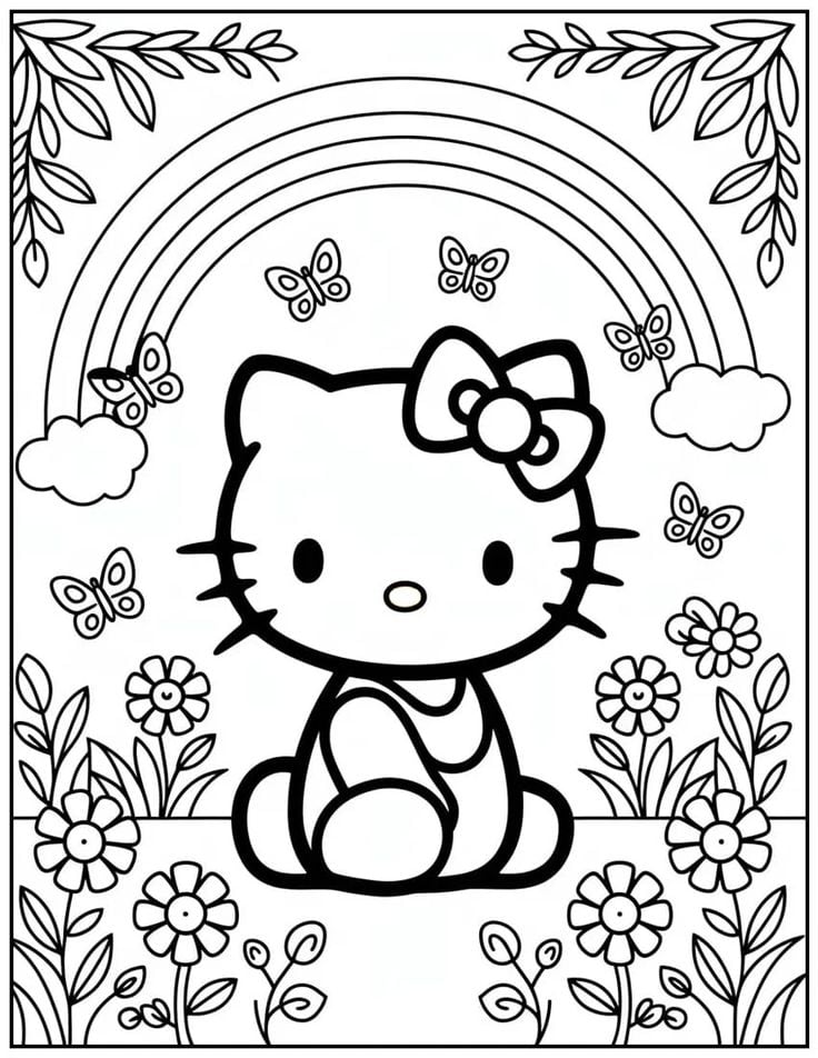 Dibujos de Hello Kitty tomando el sol de primavera para colorear