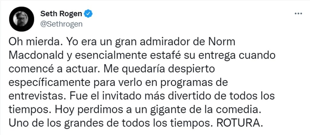 Publicación de Seth Rogen en Twitter