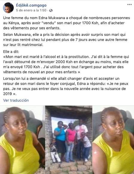 Vendió a su esposo infiel