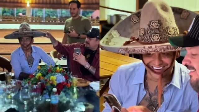 Pepe Aguilar le pone a Christian Nodal el sombrero de charro y puso nervioso al esposo de Ángela Aguilar.
