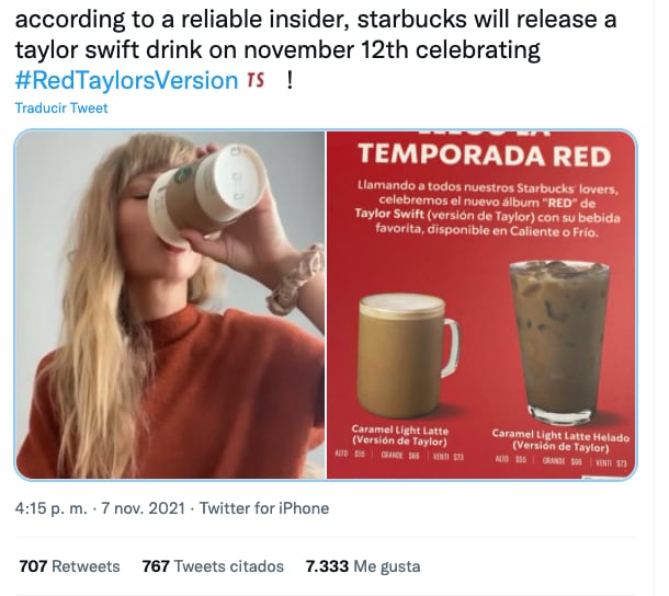 Supuesta colaboración entre Taylor Swift y Starbucks
