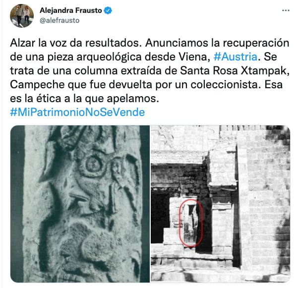 Alejandra Frausto sobre recuperación de pieza arqueológica