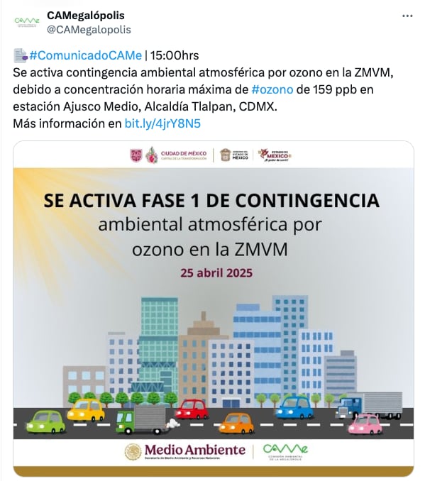 Activan contingencia ambiental CDMX hoy 25 de abril