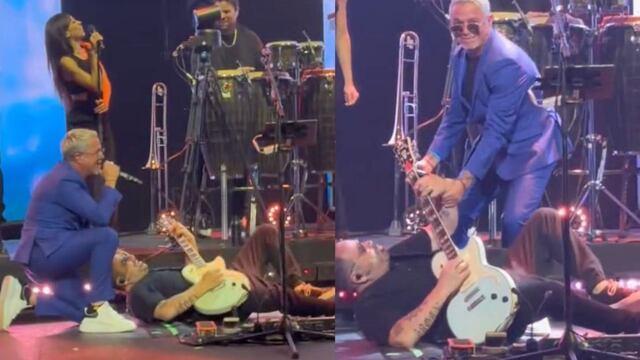 Alejandro Sanz tira a su guitarrista y este sigue tocando desde el suelo (VIDEO)