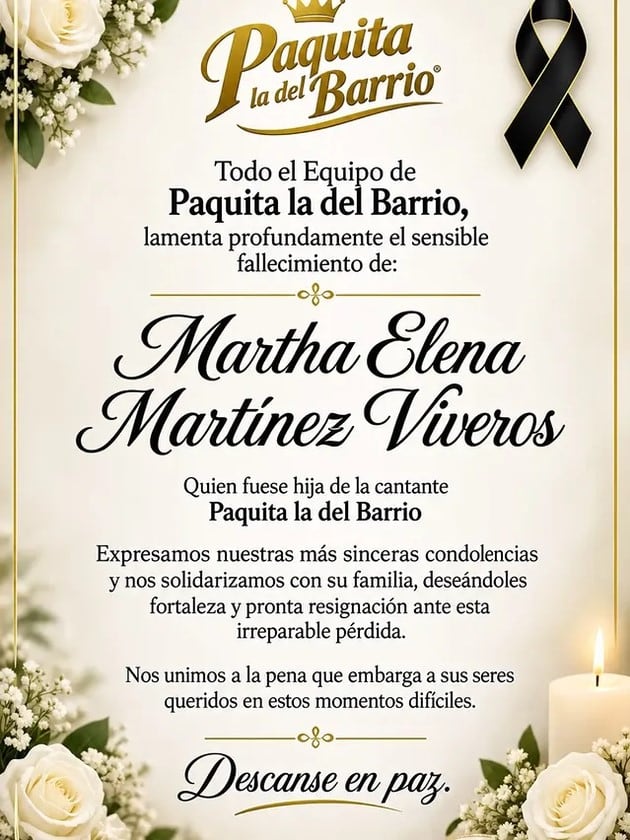 Muere Martha Elena Martínez, hija de Paquita la del Barrio, a los 48 años