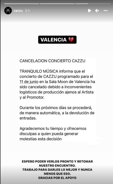 Cazzu cancela concierto.