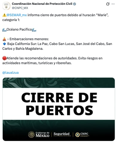 Marina cierra puertos por intensa actividad del huracán Marie