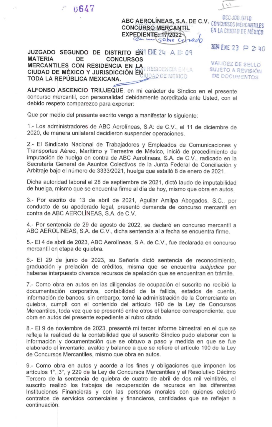 Expediente del concurso mercantil de Interjet