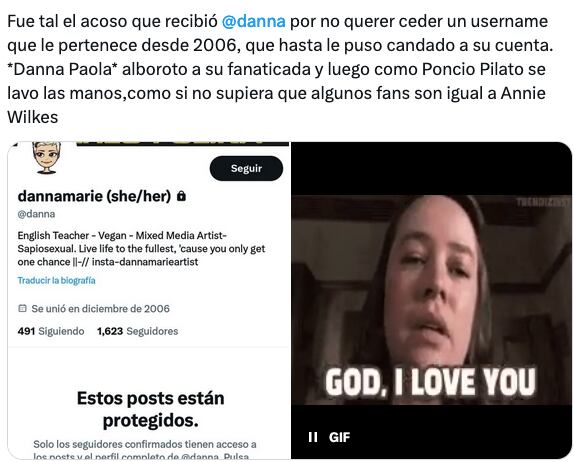Usuario dice que Danna Paola fomentó el bullying contra usuaria de X.