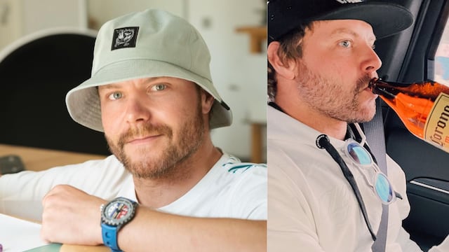 Valtteri Bottas se bebe caguama luego del Gran Premio de México.