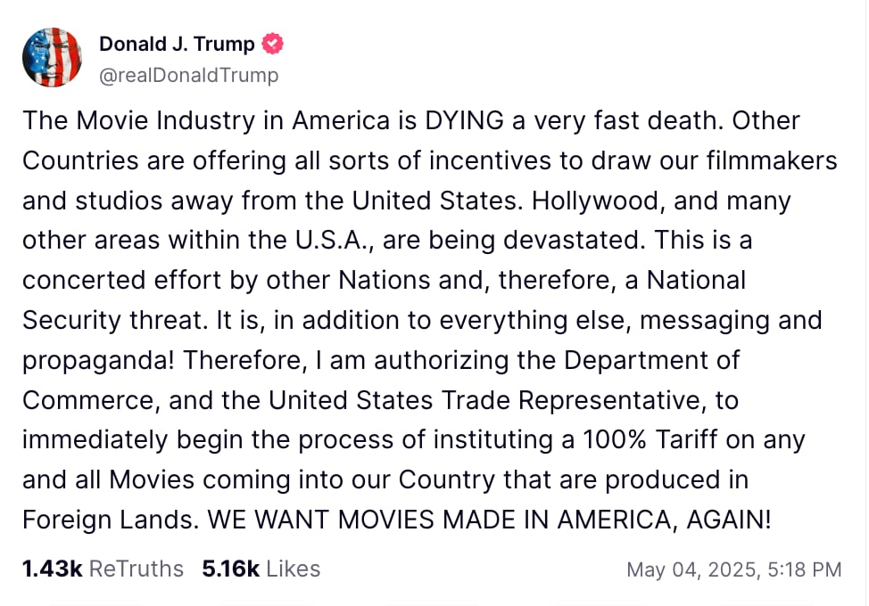 Donald Trump impone arancel a películas extranjeras