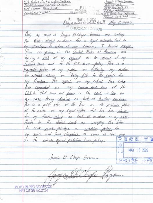 El Chapo Guzmán acusa extradición ilegal y se declara inocente en nuevas cartas