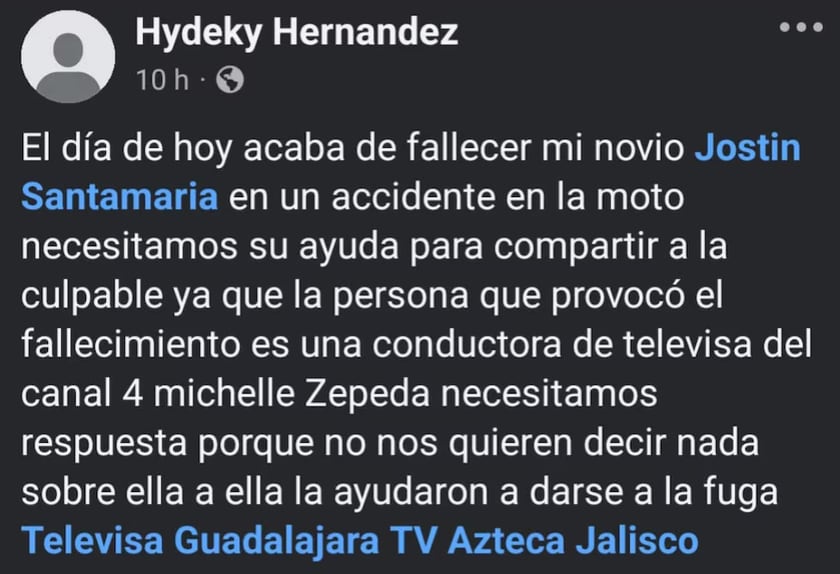 Presunta novia del motociclista que murió asegura que autoridades ayudan a huir a la responsable