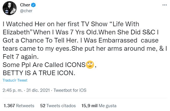 Cher reacciona al muerte de Betty White