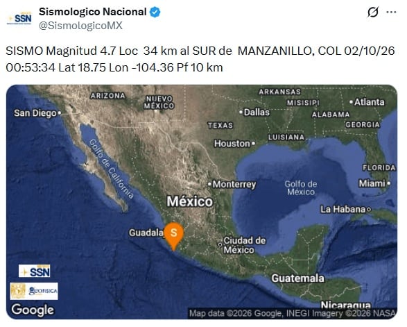 Sismo hoy viernes 2 de octubre de 2026 en México
